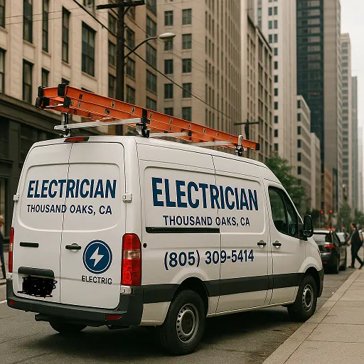 White electrician van with the logo 'Electrician Thousand Oaks CA' and contact number '(805) 309-5414'