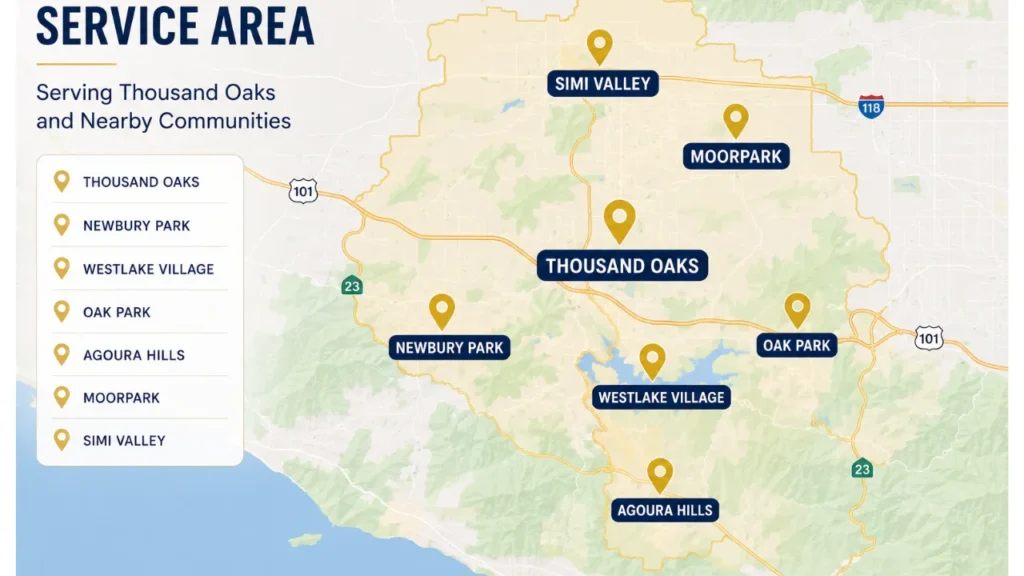 This is the Service area map of Electrician repair page in Thousand Oaks