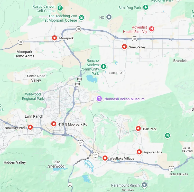 Serving Map of Thousand Oaks and Nearby Communities