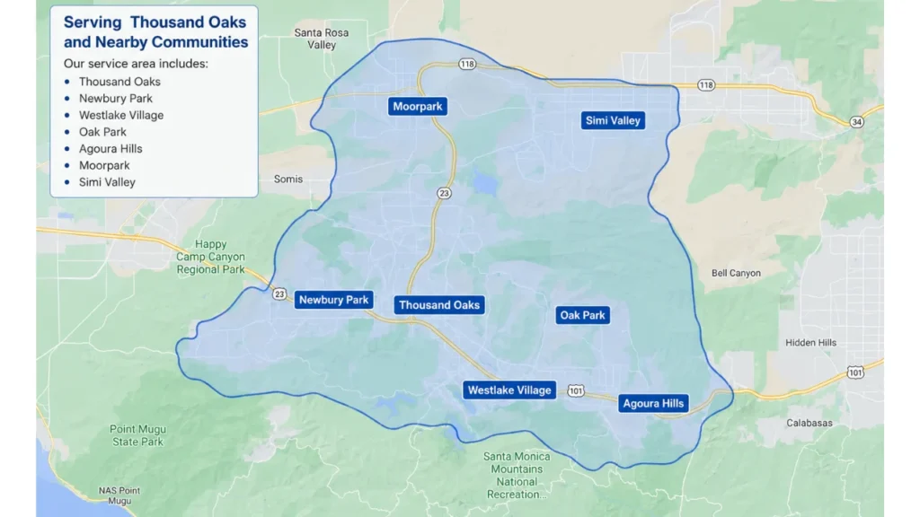 This is the Service area map Electrical Panel Upgrades in Thousand Oaks
